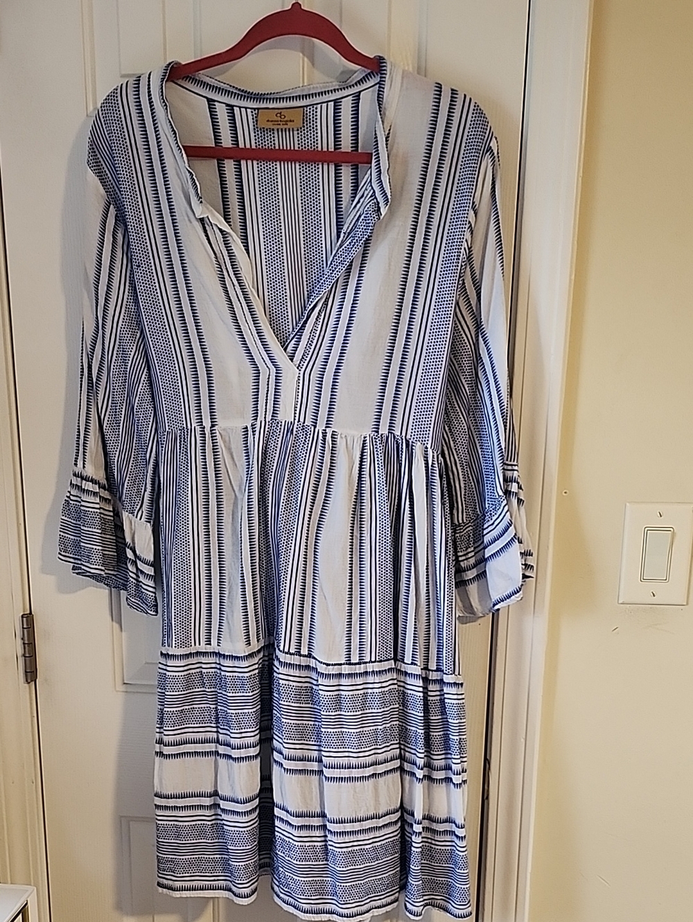 Blue and White Striped Women's Tiered Dress